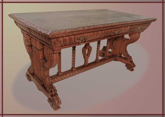 Carved Oak Library Table