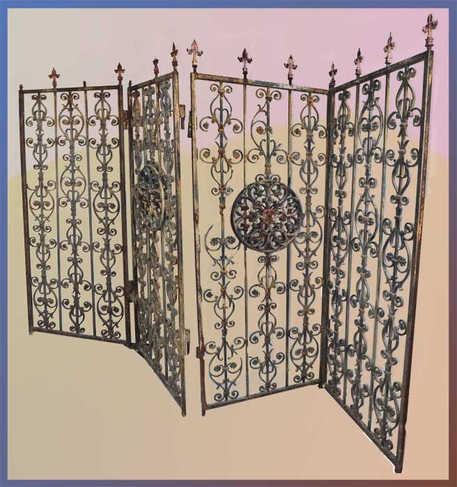Ornate Set of Four Iron Gates