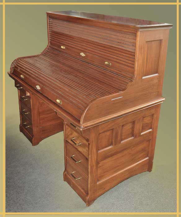 Deluxe Mahogany Roll-Top Desk & Chair