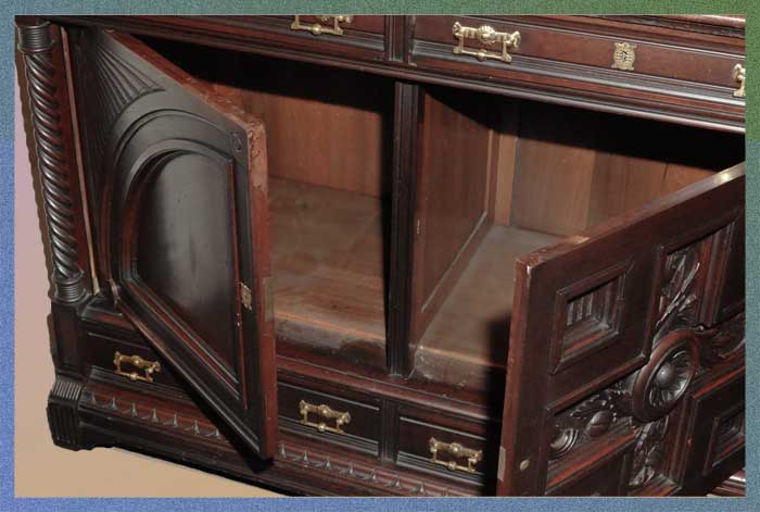 Carved Mahogany Sideboard, with 3 Mirrors