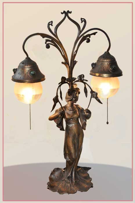 Newel Post Lamp, with Lady on Lily Pad