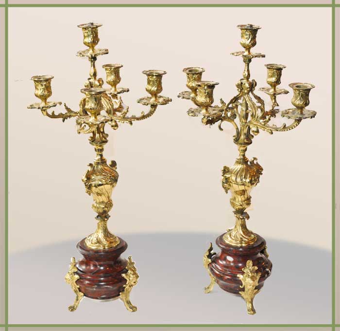 Pair of Marble/Brass Candlelabras