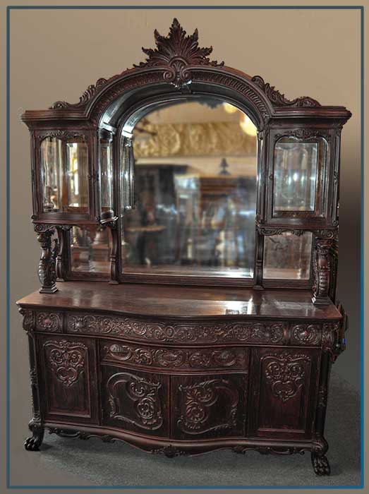 R.J. Horner Oak Curio Top Sideboard - Wooden Nickel Antiques