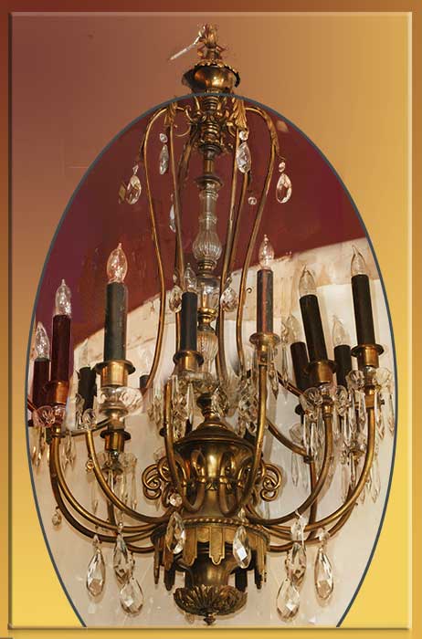 Vintage Brass & Crystal Chandelier
