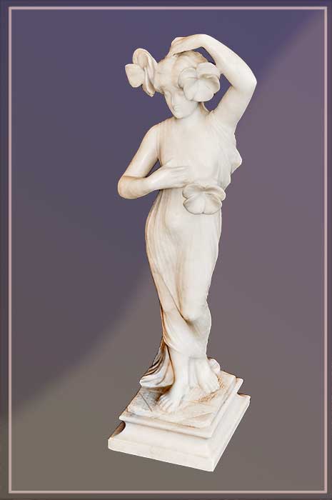 Marble Sculpture of Lady with Flowers