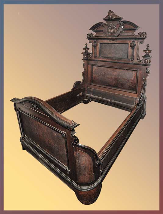 “Brooks” Renaissance Revival Bed, with Winged Cherub