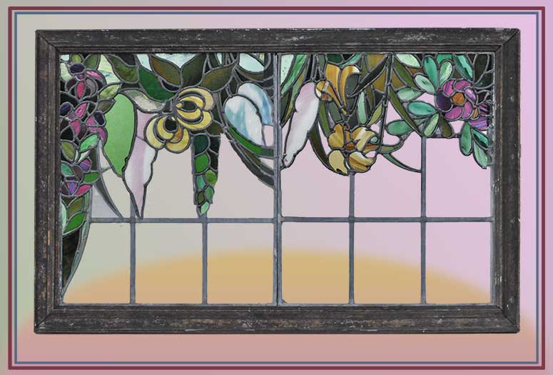 Floral Stained & Clear Glass Window