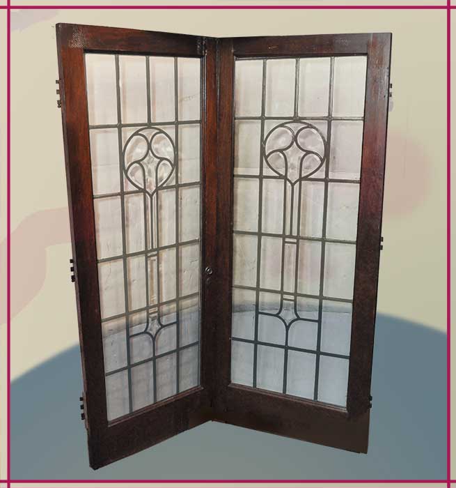 double set of leaded glass doors