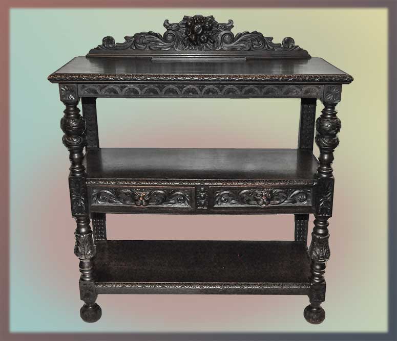 carved oak server with crown