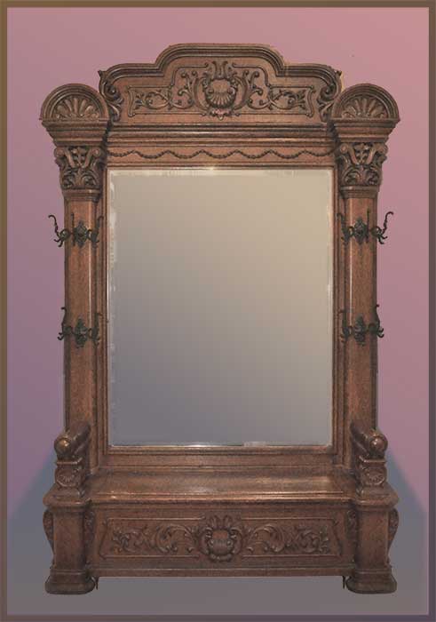 carved hall tree beveled mirror
