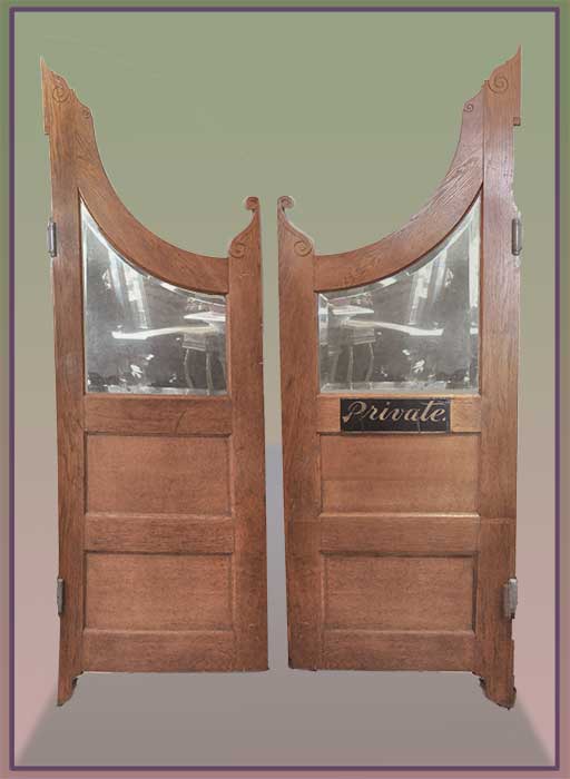 Pair of Oak Saloon Doors, with Beveled Glass