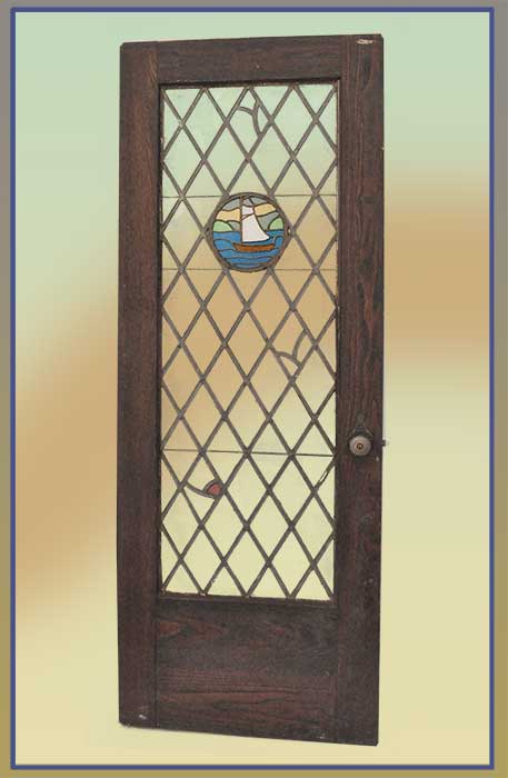 leaded glass door with ship