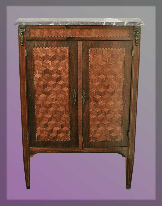 2-door inlaid French cabinet marble