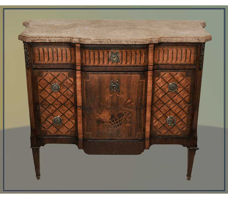 3-drawer commode, with marble top