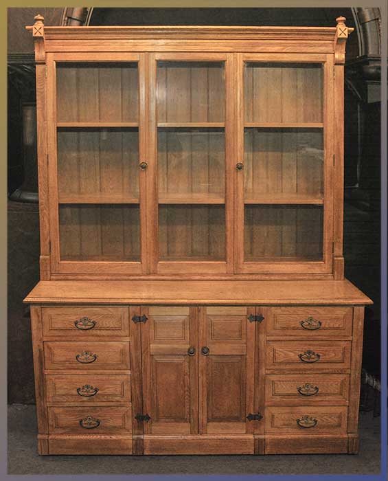 Oak Stepback Cabinet, with 3 Glass Doors