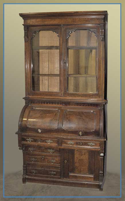 two-door walnut rolltop desk