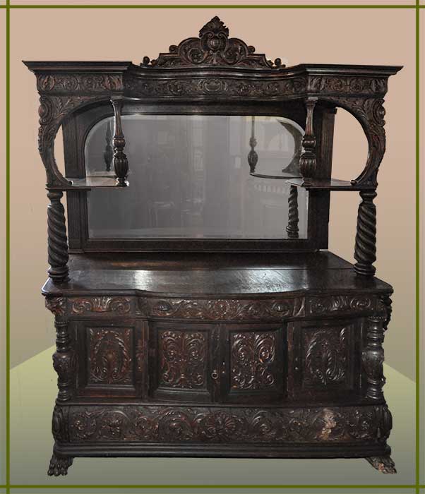 Large Oak Sideboard, with Beveled Mirror