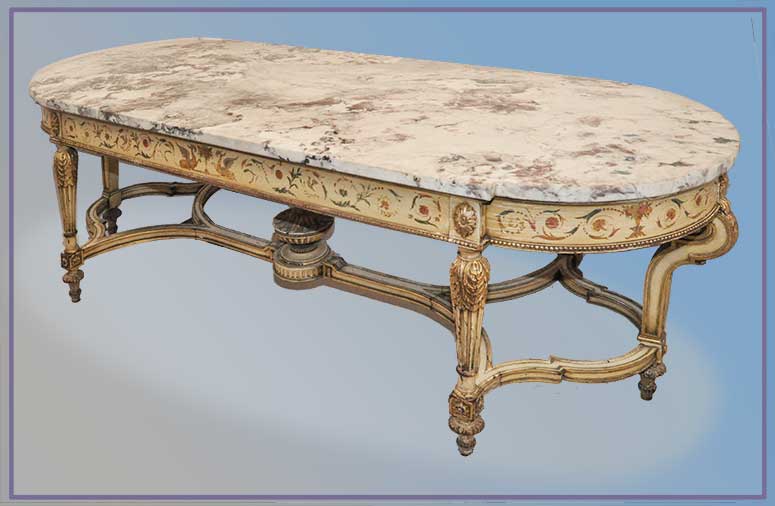 Oval Marble Top Table, with Shaped Legs