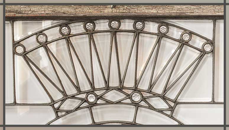 Large Beveled Glass Window with Crown - Wooden Nickel Antiques