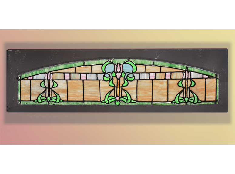 long arch window with floral ribbon art-sm