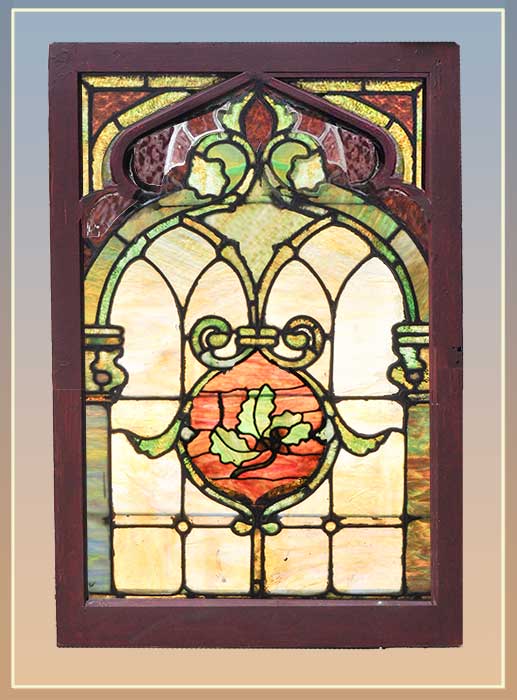 stained glass with oak leaf