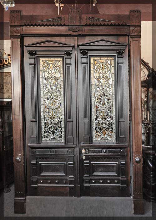 crafted glass in double doors