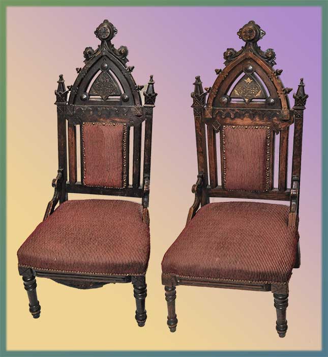 Pair of Crowned & Upholstered Chairs