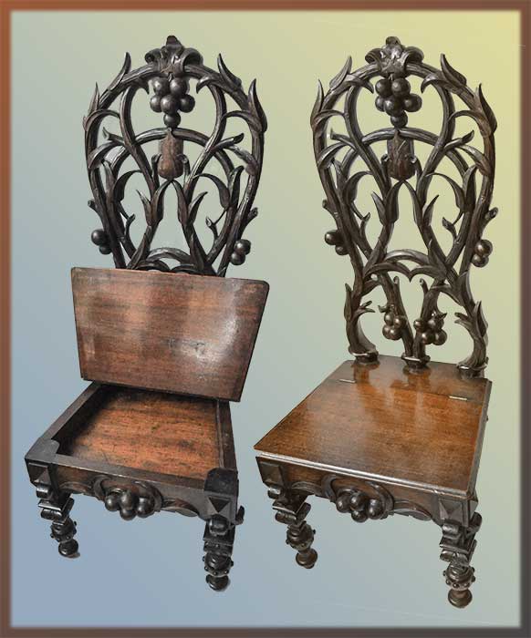 carved hall chairs compartments