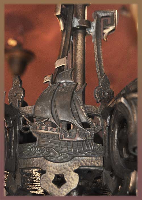 Six-Arm Brass Light, with Ship Emblems
