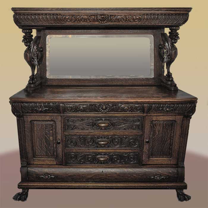 R.J. Horner Oak Curio Top Sideboard - Wooden Nickel Antiques