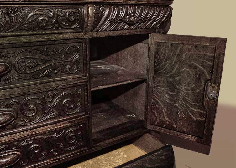 Oak Sideboard, with Griffins & Mirror