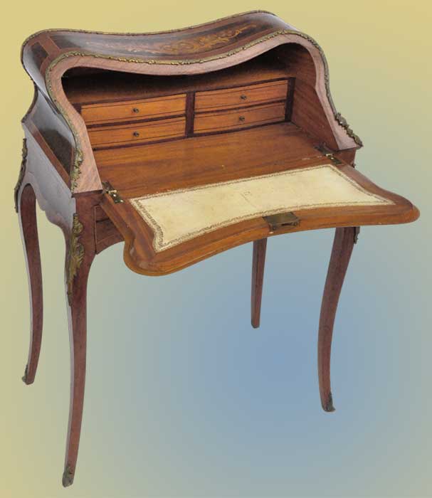 Shaped fold-out French writing desk