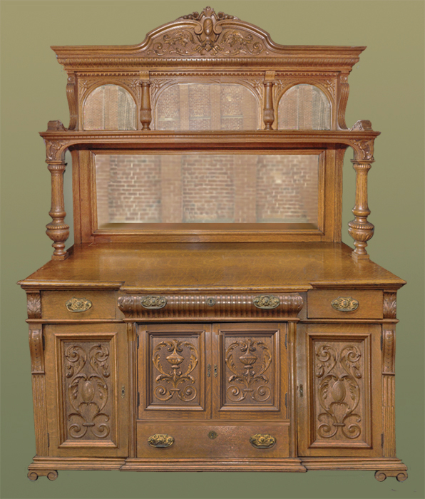 carved oak sideboard with back mirrors
