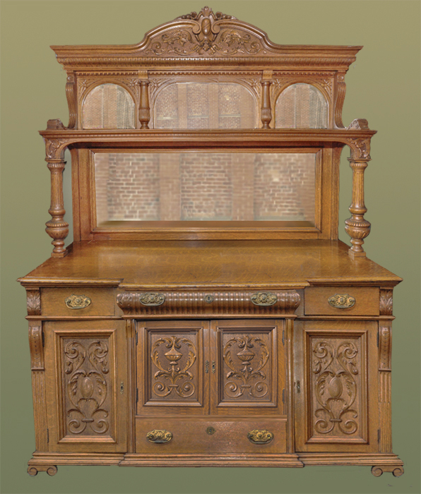 Carved Oak Sideboard, with Back Mirrors