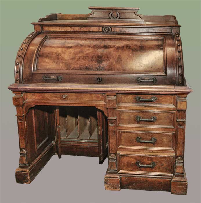 carved walnut cylinder desk