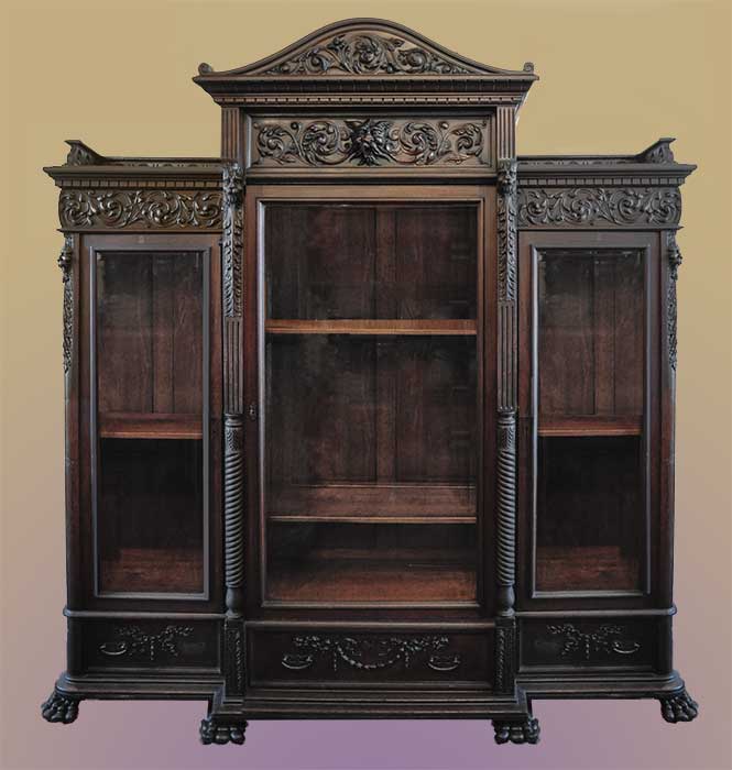 Large, Three-Door Lion Bookcase