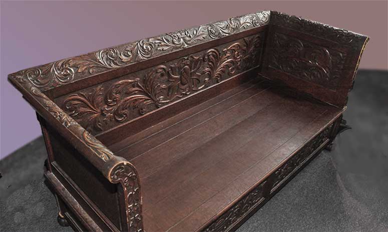 Large, Carved Oak Hall Bench