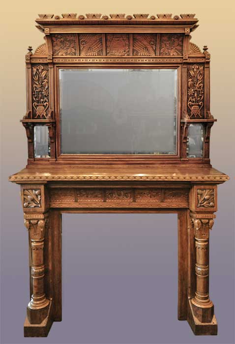 full walnut mantel with mirrors