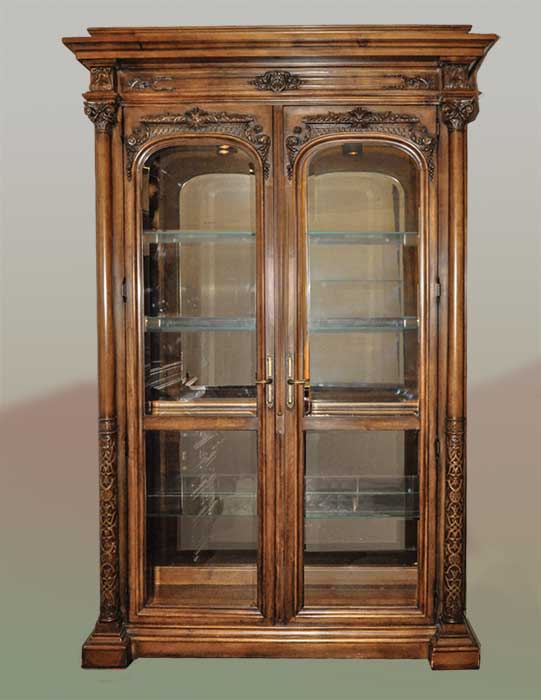 mahogany bookcase with glass shelves