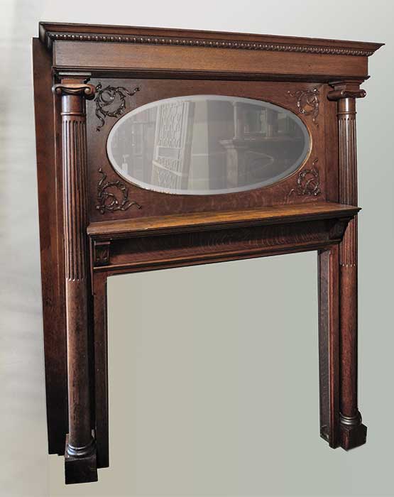 Full Oak Mantel, with Oval Mirror