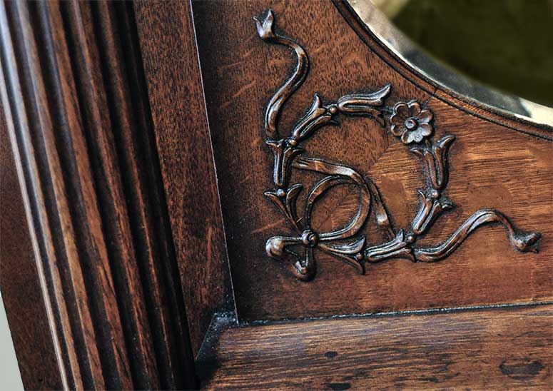 Full Oak Mantel, with Oval Mirror