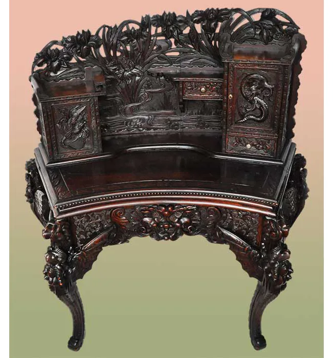 carved Asian desk with shaped legs