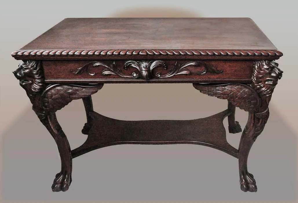Carved Walnut Table, w/Lion Heads