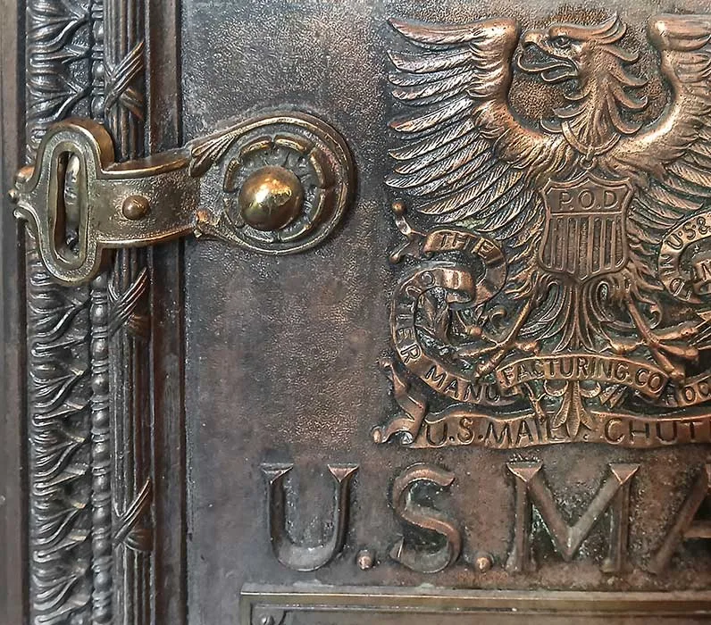 Historical Brass U.S. Postal Mailbox - Wooden Nickel Antiques