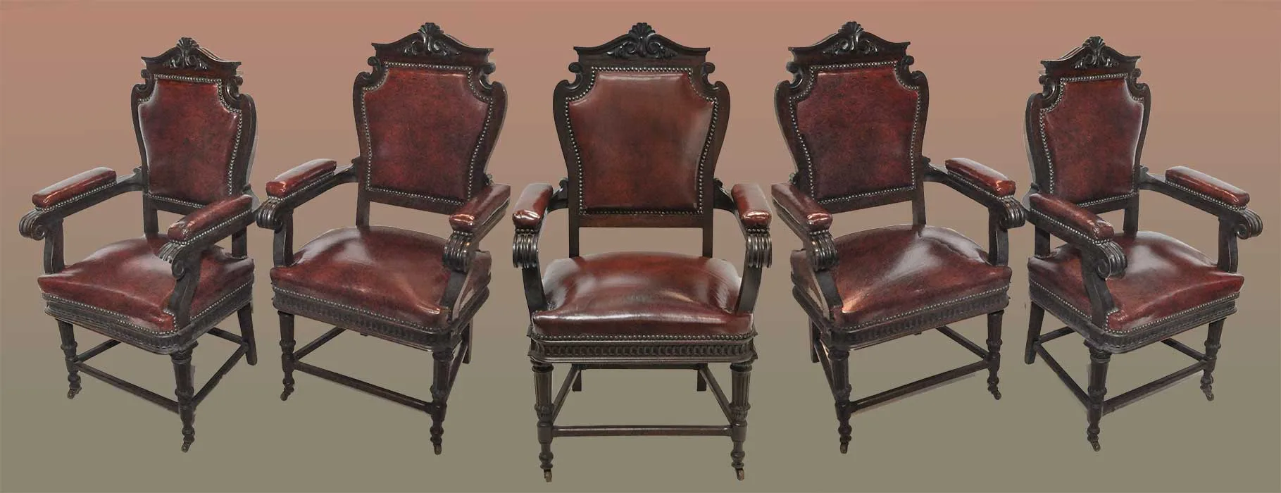 five-piece Renaissance Revival set of dining chairs
