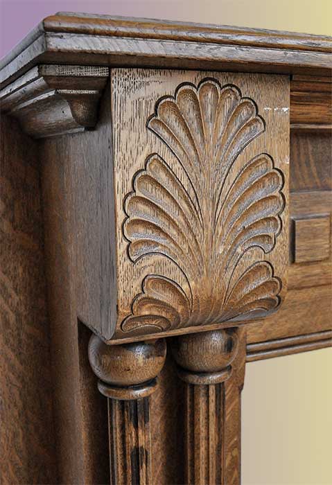 Carved Oak Half Mantel, w/Double Columns