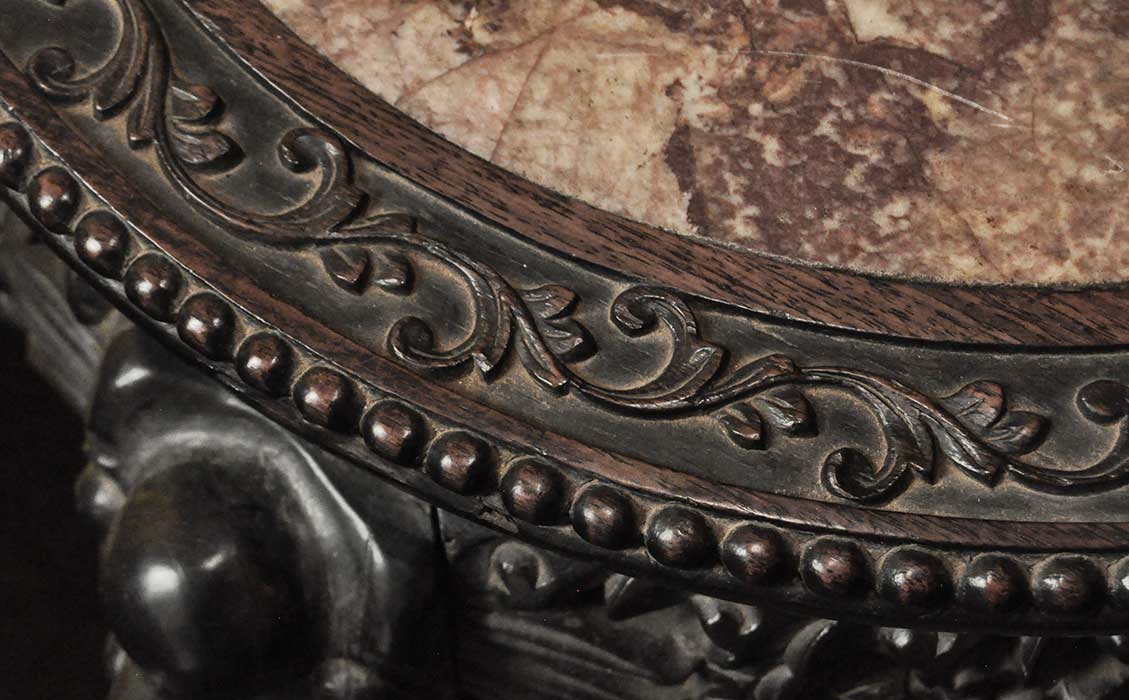 Small Carved Asian Table, w/Inset Marble