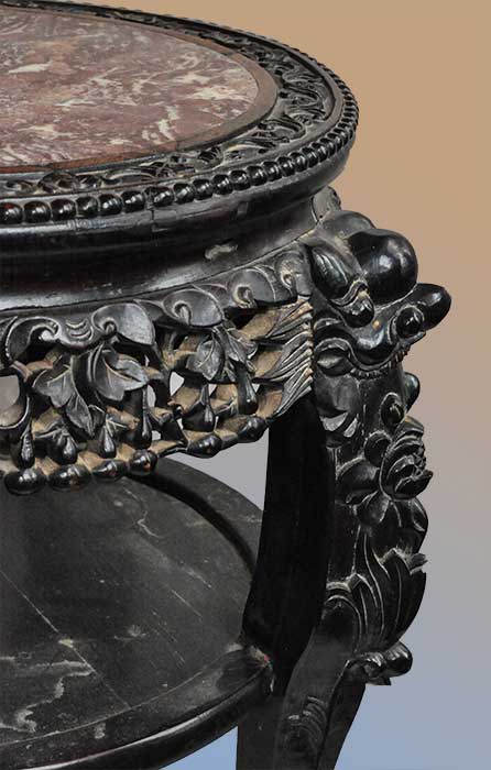 Small Carved Asian Table, w/Inset Marble