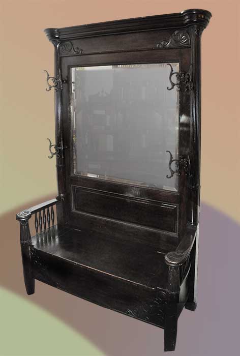 large Horner carved hall bemch with mirror