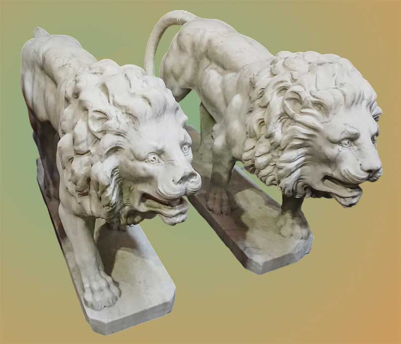 pair of marble lion sculptures